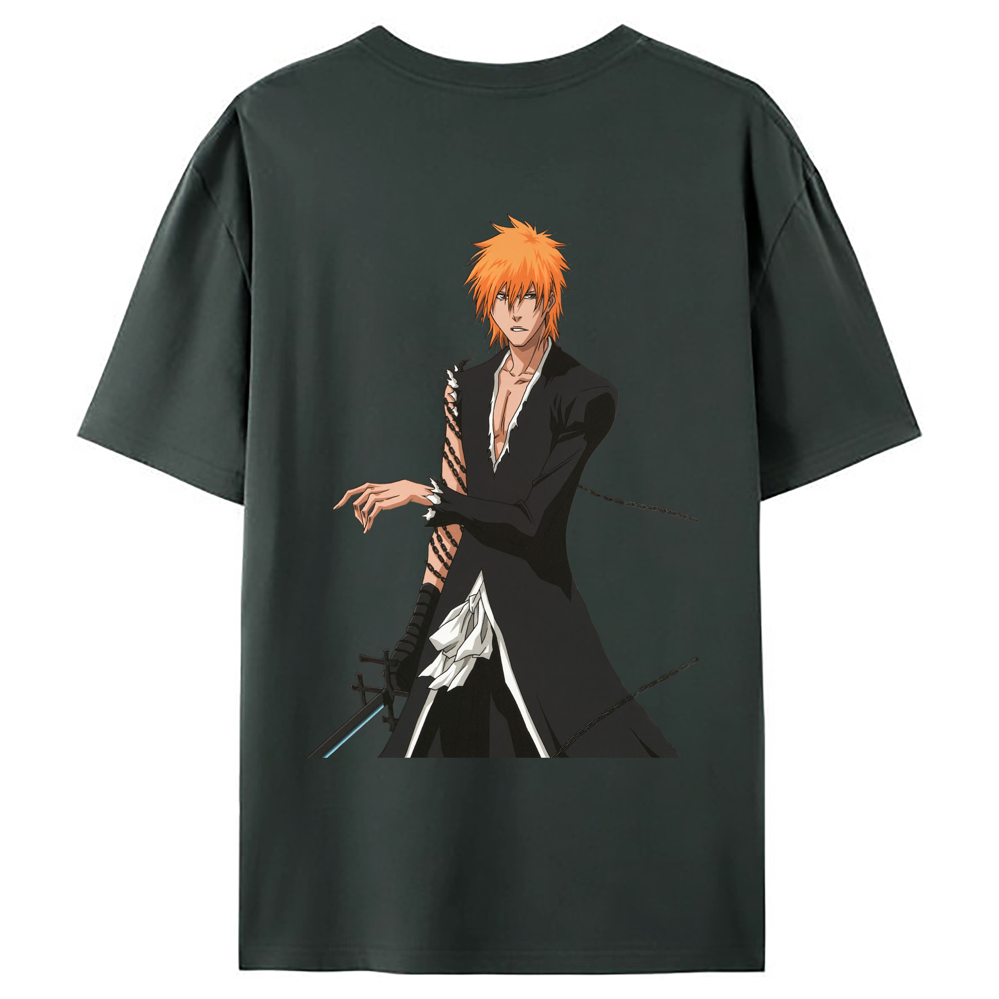 （画像用） ブリーチ 黒崎一護（くろさき いちご）BLEACH Kurosaki Ichigo 綿100％ メンズ半袖Tシャツ（バックプリント） 通気性